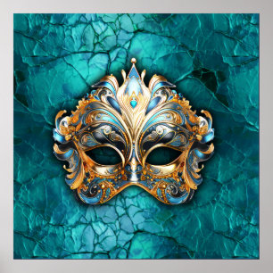 Venetiaanse Masquerade Masker op turquoise grond Poster