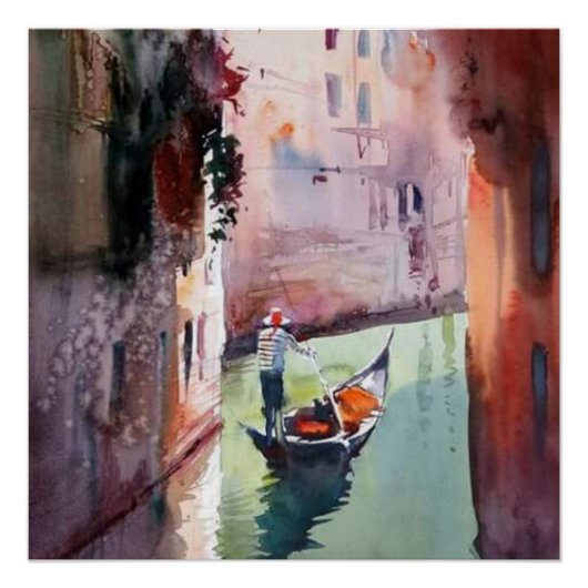 Venetiaanse stijl Canvas, gondolier, gondola Perfect Poster (Voorkant)