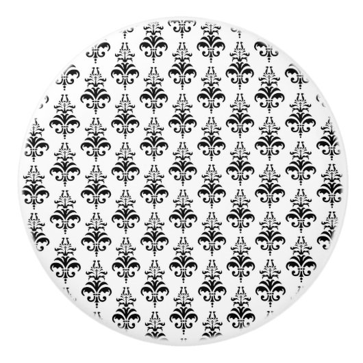 Venetian Damask, Damask Pattern - Black White Keramische Knop (Voorkant)