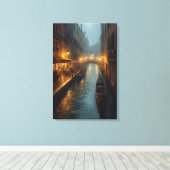Venetian Glow – Rainy Night Lights and Reflections Canvas Afdruk (Insitu (Houten vloer))