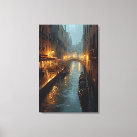 Venetian Glow – Rainy Night Lights and Reflections Canvas Afdruk (Voorkant)