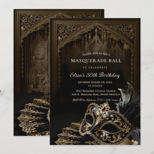 Venetian gothic Masquerade Party invitation (Devant / Derrière)