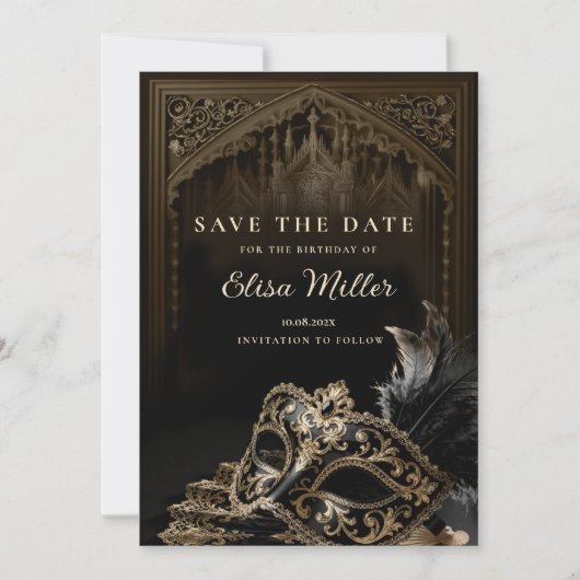 Venetian Gothic Masquerade Party Save the Date Kaart (Voorkant)