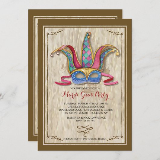 Venetian Mask Invitation Kaart (Voorkant / Achterkant)