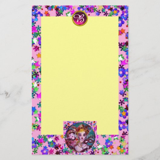 VENETIAN MASKERADE MASKS,CONFETTI GEM MONOGRAM BRIEFPAPIER (Voorkant)