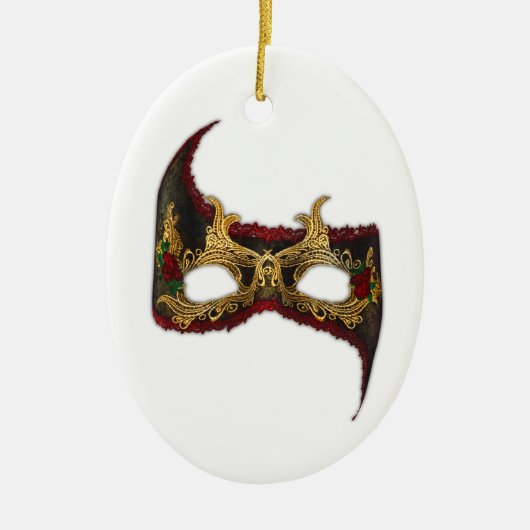 Venetian Masque: Gold en Red Rose Keramisch Ornament (Voorkant)