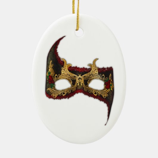 Venetian Masque: Gold en Red Rose Keramisch Ornament (Achterkant)
