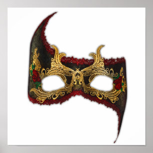 Venetian Masque: Gold en Red Rose Poster