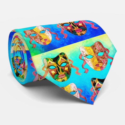Venetian Masque Pattern in Vivid Eclectic Pattern Stropdas (Opgerold)