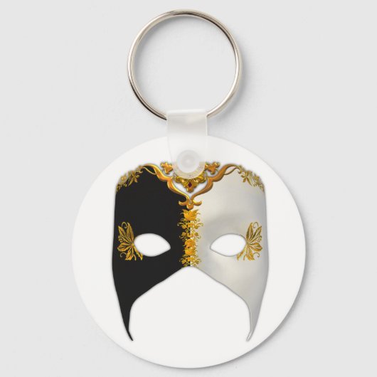 Venetian Masque: zwart, wit en goud Sleutelhanger (Voorkant)