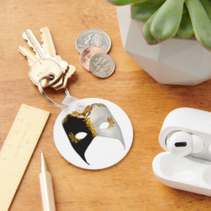 Venetian Masque: zwart, wit en goud Sleutelhanger