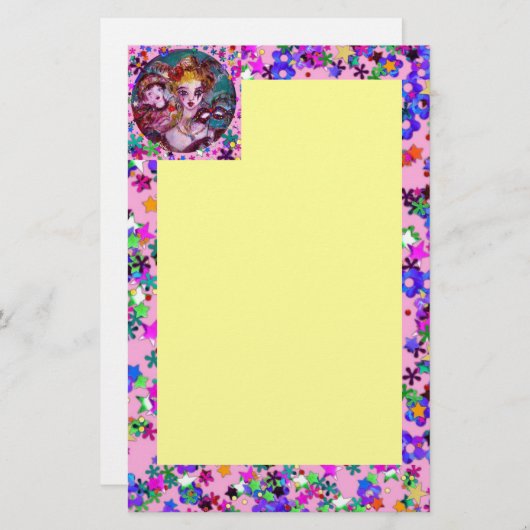 VENETIAN MASQUERADE MASKS Roze gele Confetti Briefpapier (Voorkant / Achterkant)