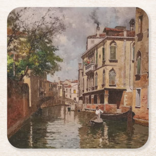 Venetië Antonio Leto Venetian Canal Vierkante Kartonnen Onderzetter