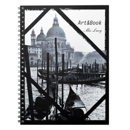 Venetië, Architectuur, Gondolas in BW (Notitieboek Notitieboek (Voorkant)