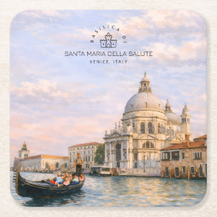 Venetië Basiliek Salute Aquarel Iconische Koepels Vierkante Kartonnen Onderzetter