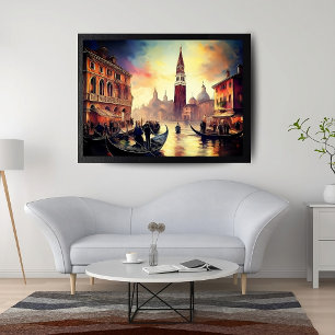 Venetië bij Twilight: gondels en gloeiende lucht Poster
