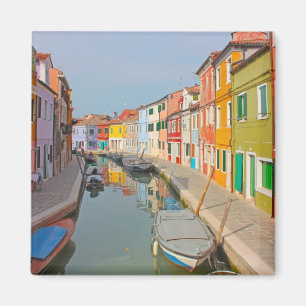 Venetië, Burano eilandkanaal, kleine gekleurde hui Magneet