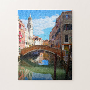 Venetië Canal bridge & Italiaanse toren, Italië Legpuzzel