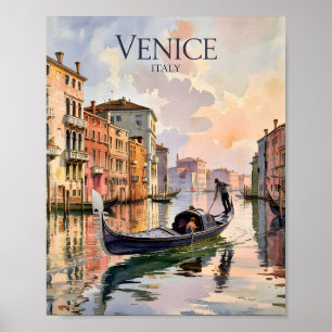 Venetië Gondelrit Aquarel Kanaal Kleurrijk Poster