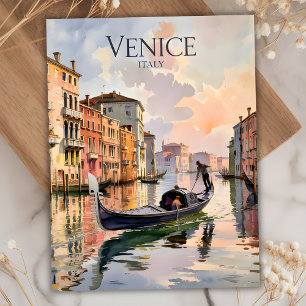 Venetië Gondola Ride Waterverf Canal Kleurrijk Briefkaart
