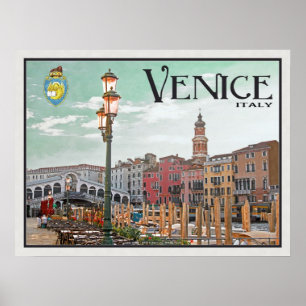 Venetië - Grand Canal en Rialto Bridge Poster