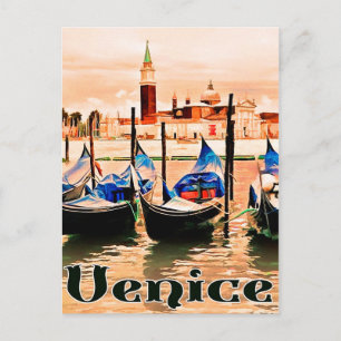 Venetië, Italië, boten in stadshaven, vintage reis Briefkaart