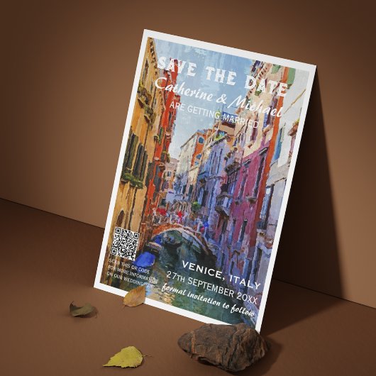 Venetië Italië Bruiloft Reizen Poster Stijl QR Cod Save The Date