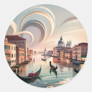Venetië Italië Gondel Kanaal Aquarel Retro Reizen Ronde Sticker