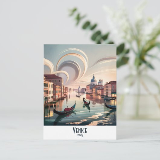 Venetië Italië Gondola Canal Waterverf Retro Reize Briefkaart (Staand voorkant)