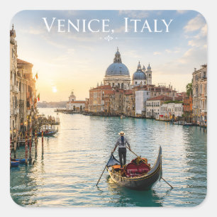Venetië Italië Grote Kanaal Gondel Zonsondergang Vierkante Sticker