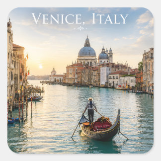 Venetië Italië Grote Kanaal Gondel Zonsondergang Vierkante Sticker