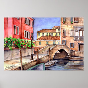Venetië Italië Pen en Wash Waterverf Poster