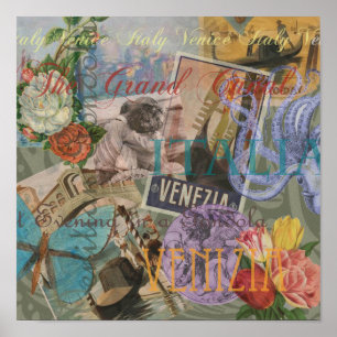 Venetië Italië Reizen Vintage Kleurrijke Kunst Poster