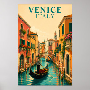 Venetië Italië Venetiaans Venetiaans Kanaal Retro Poster