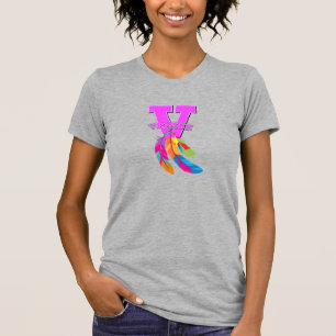 Venetië T-shirt in grijs met kleurrijke veren