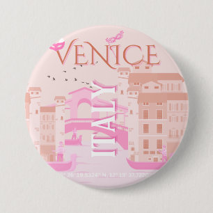 Venetië Travel Art, Italië, Travel Art, Pastel Ronde Button 7,6 Cm