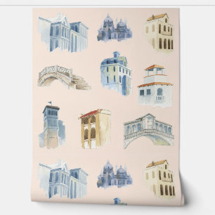 Venetië Waterverf schetsen delicaat Behang