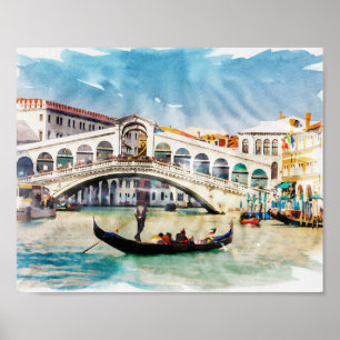 ✪ ➤ Venetië, Waterverf van de Italiaanse Travel S Poster
