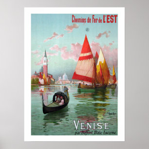 Venetië, zeilboten, gondel, vintage, reizen poster
