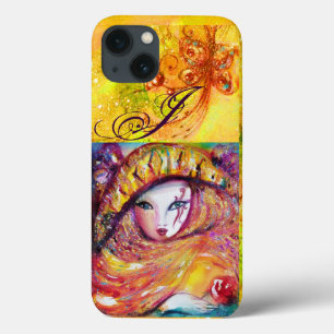 VENETISCHE MASKERADE - MASK IN GEEL MONOGRAM iPhone 13 HOESJE