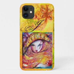 VENETISCHE MASKERADE - MASK IN GEEL MONOGRAM iPhone 11 HOESJE