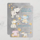 Venez À My Elephant Circus Invitation De Fête D'An (Devant / Derrière)