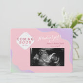 Venez bientôt faire-part de rose de grossesse de (Debout devant)