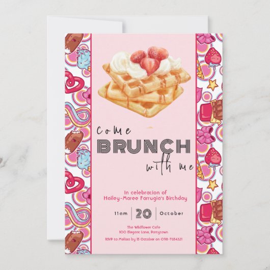 Venez Brunch avec moi invitation rose (Devant)