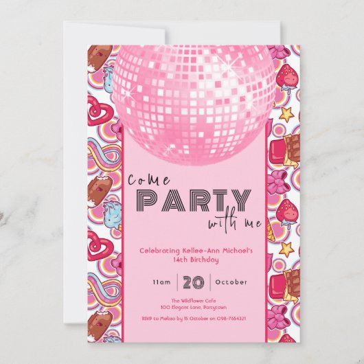 Venez faire la fête avec moi rose invitation d'ann (Devant)