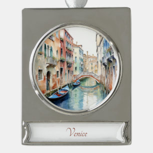 Venezian Gondolas Waterverf schilderij Ornament Verzilverd Banner Ornament