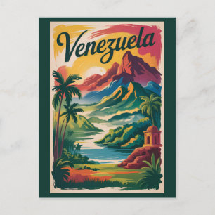 Venezuela Landschap Illustratie Reis Kunst Retro Briefkaart