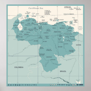 Venezuela Map - Vintage High Detailed vintage Illu Poster