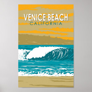 Venice Beach California Travel Art Vintage Poster