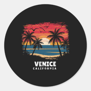 Venice Beach Californië Surfboarder Palmboom Souve Ronde Sticker